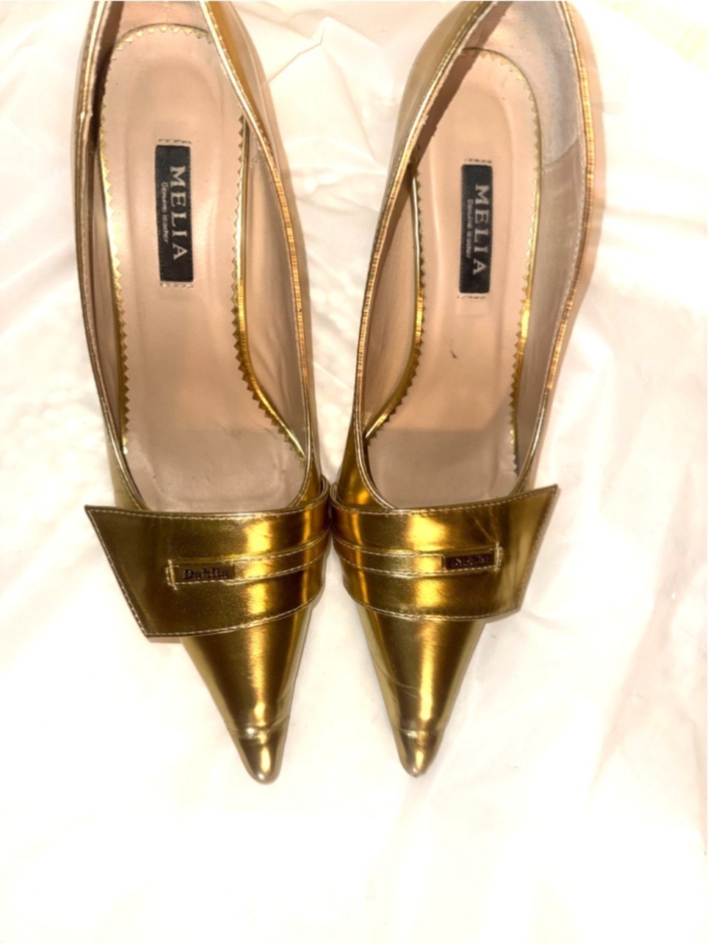 Melia Gold Italian Leather Pumps Dress Shoes Italy Size 40 pointy toe luxury